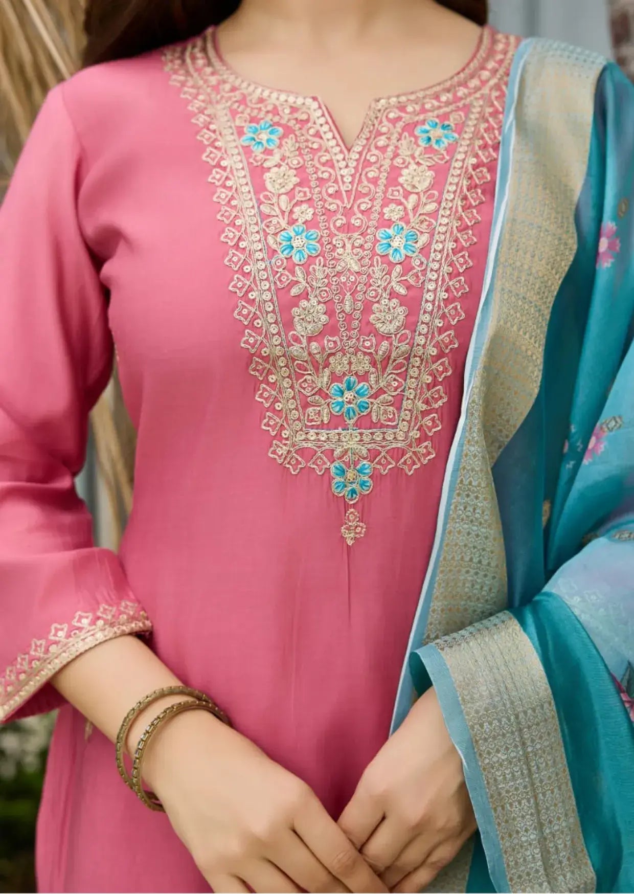 Gulabi Aabha Chanderi Silk Suit Set-4