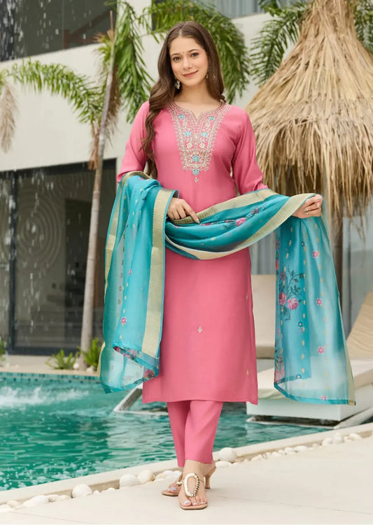Gulabi Aabha Chanderi Silk Suit Set-1