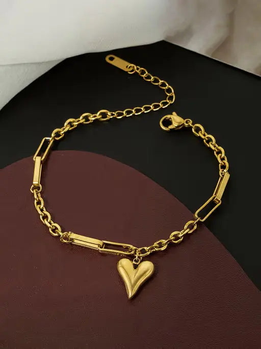 Anti-Tarnish Gold Heart Charm Bracelet -Dainty & Durable Love Jewelry-4