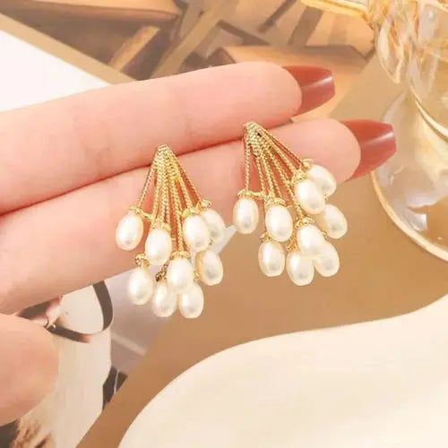 Elegant Gold & Pearl Cluster Earrings-1