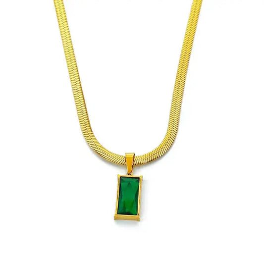 Emerald Herringbone Chain Pendant Necklace-1