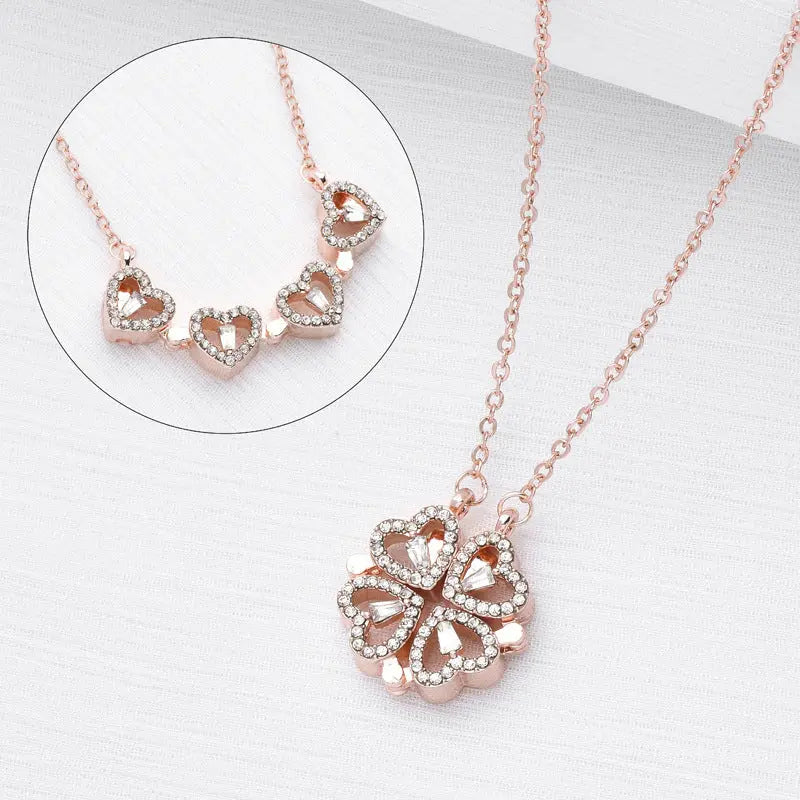 Four-Leaf Clover Hearts Necklace-6