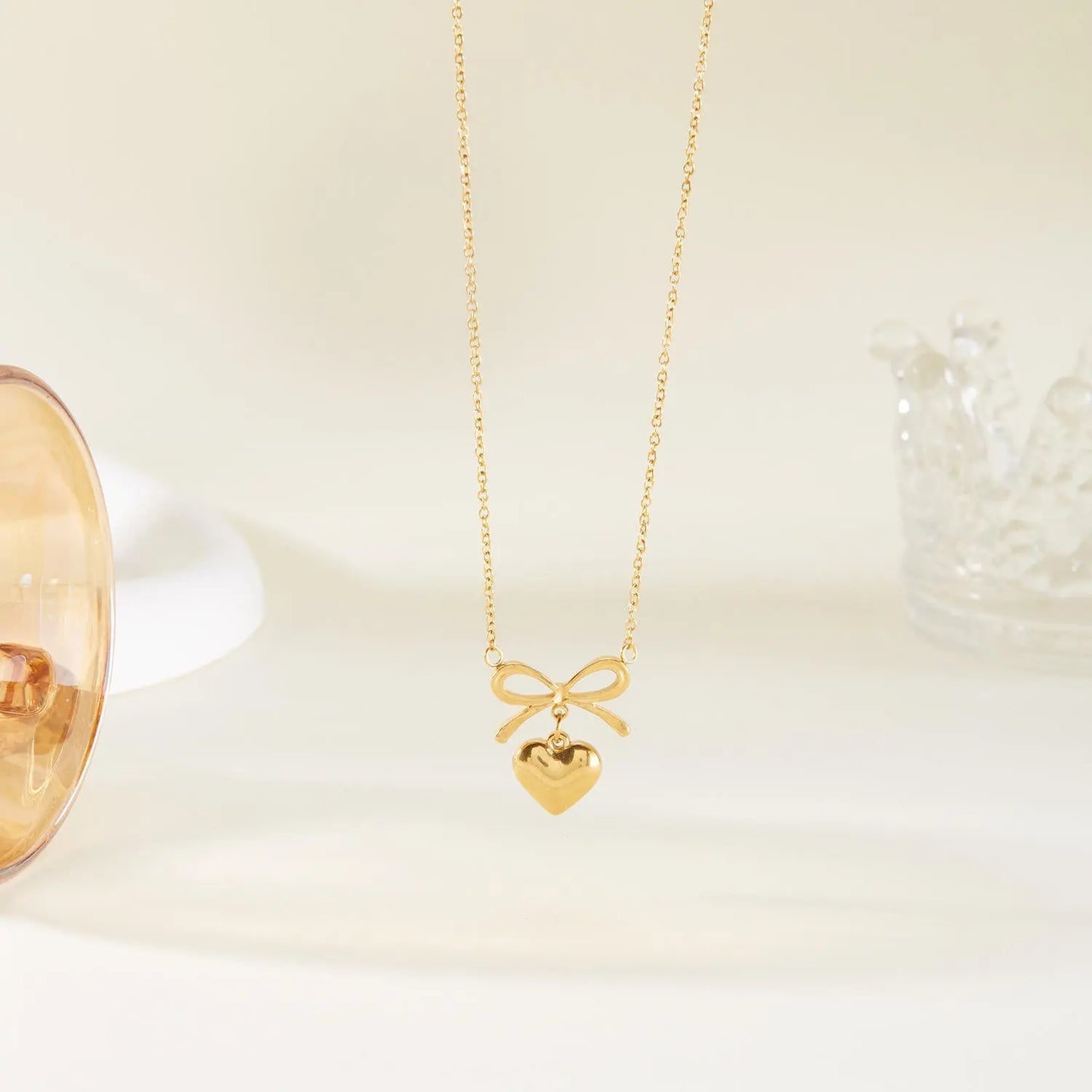 Bow Heart Pendant Necklace -Dainty Cute Pendant Jewelry Gift-4
