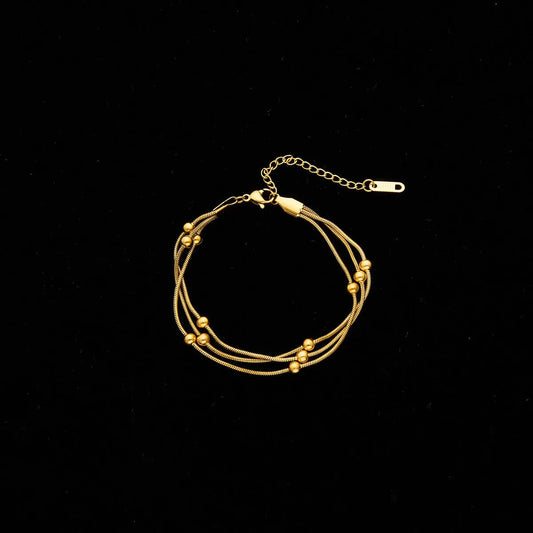 Triple Layer Gold Chain Bracelet with Beads E-legant Womenโs Jewelry-1