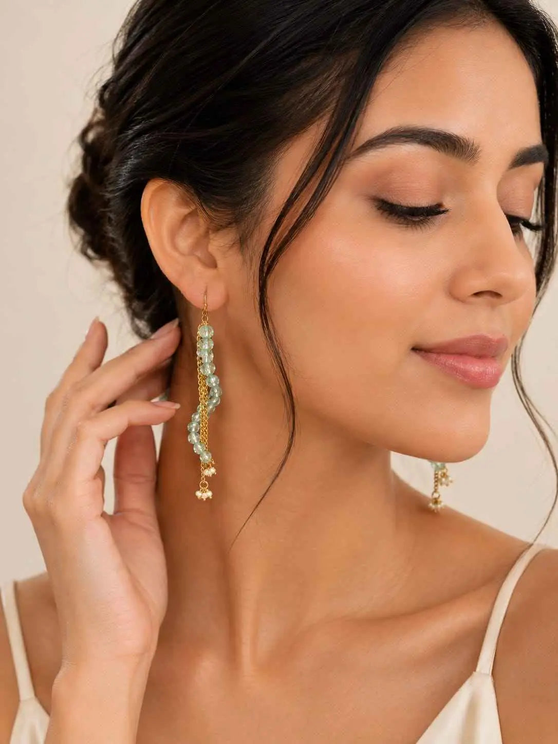 Mint Pearl Cascade Earrings-0