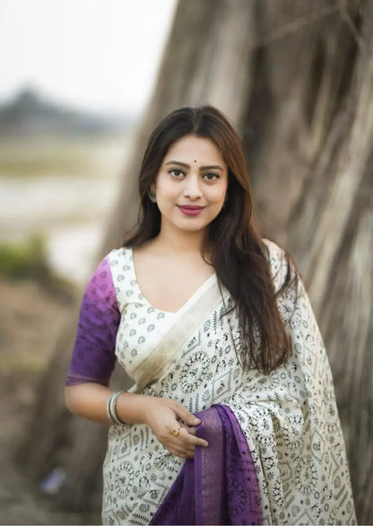 Wonderful Worli Cotton Crape Saree – Single Color Edition-3