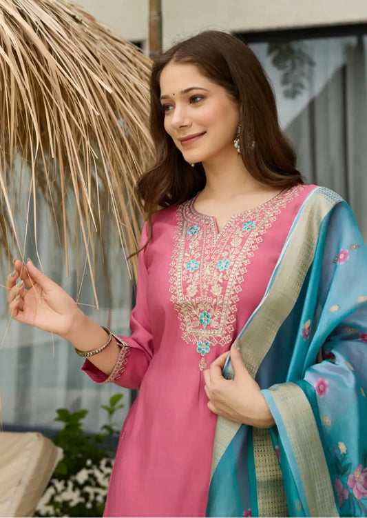 Gulabi Aabha Chanderi Silk Suit Set-0
