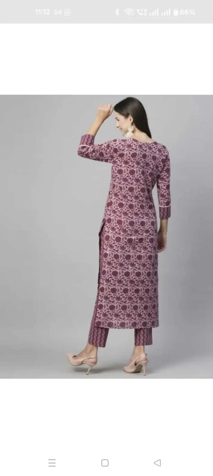 Floral Printed Women Cotton Women Kurta With Pant (2 Psc Set) 19199