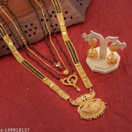 Mangalsutra Combo Deal Gold Plated Necklace Pandent Mangalsutra 30 Inch And 18 Inch Combo Pack With Earring for Women (Pack of 5) 19670