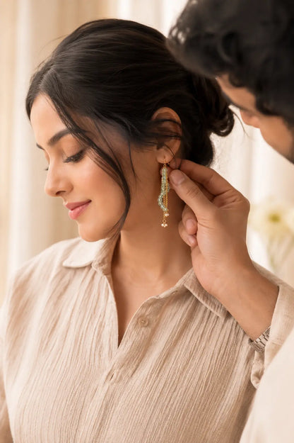 Mint Pearl Cascade Earrings-2