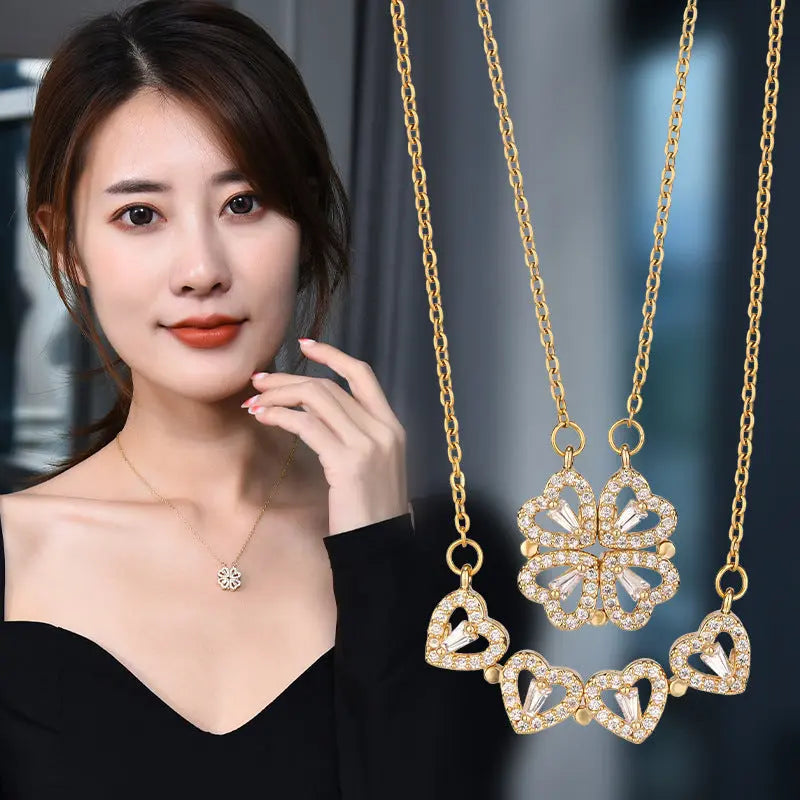Four-Leaf Clover Hearts Necklace-2