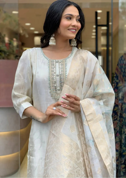 Luxe Russian Silk Jacquard Suit Set with Zari Dupatta-2