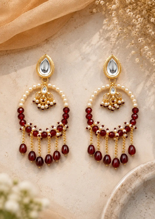 Ruby Red Pearl Chandbali Earrings-0