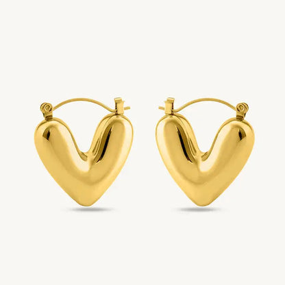 Golden Puff Heart Hoop Earrings-0