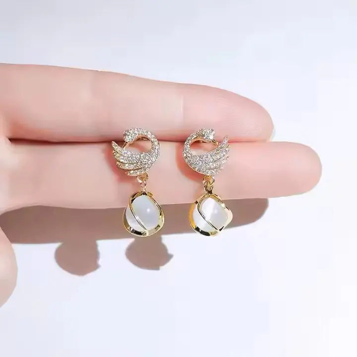 Cozy Crystal Swan Drop Earrings-0