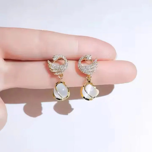 Cozy Crystal Swan Drop Earrings-0