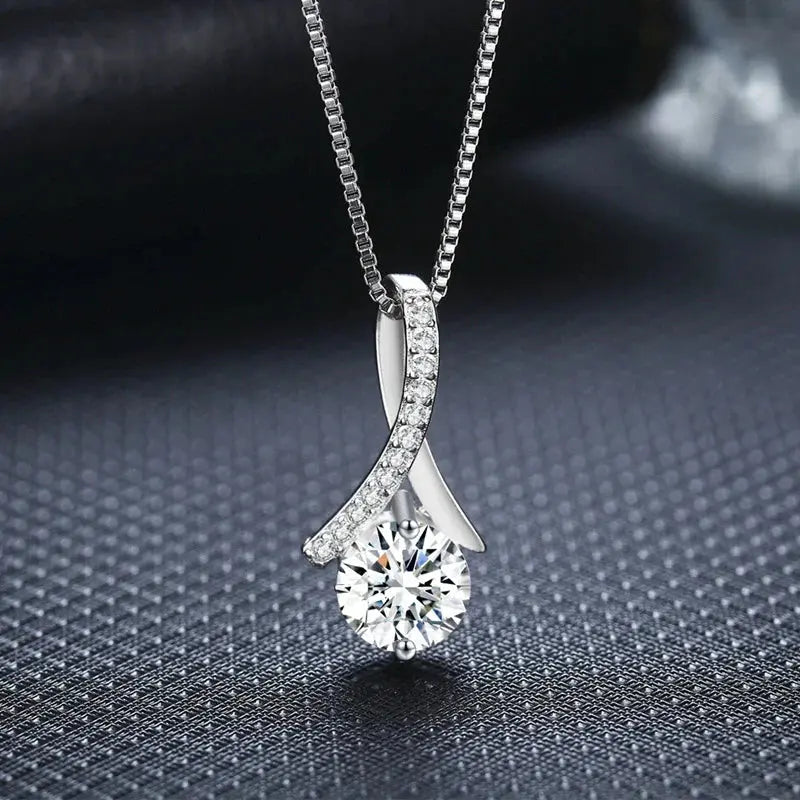 925 Silver Flower Zircon Pendant Necklace-3