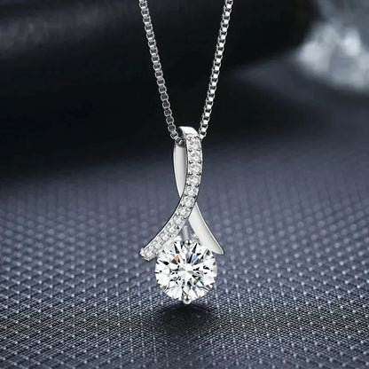 925 Silver Flower Zircon Pendant Necklace-3