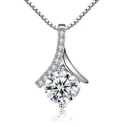 925 Silver Flower Zircon Pendant Necklace-0