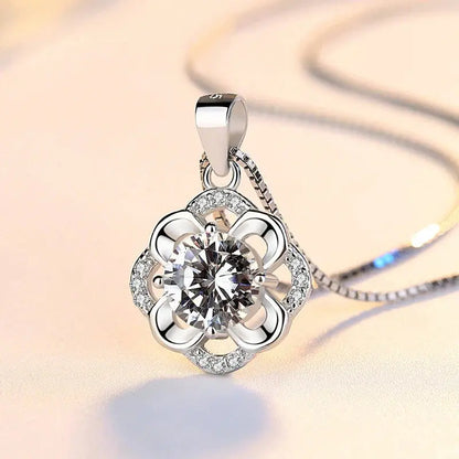 925 Sterling Silver Flower CZ Pendant Necklace-1