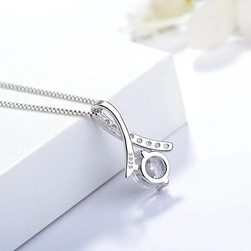 925 Silver Flower Zircon Pendant Necklace-2
