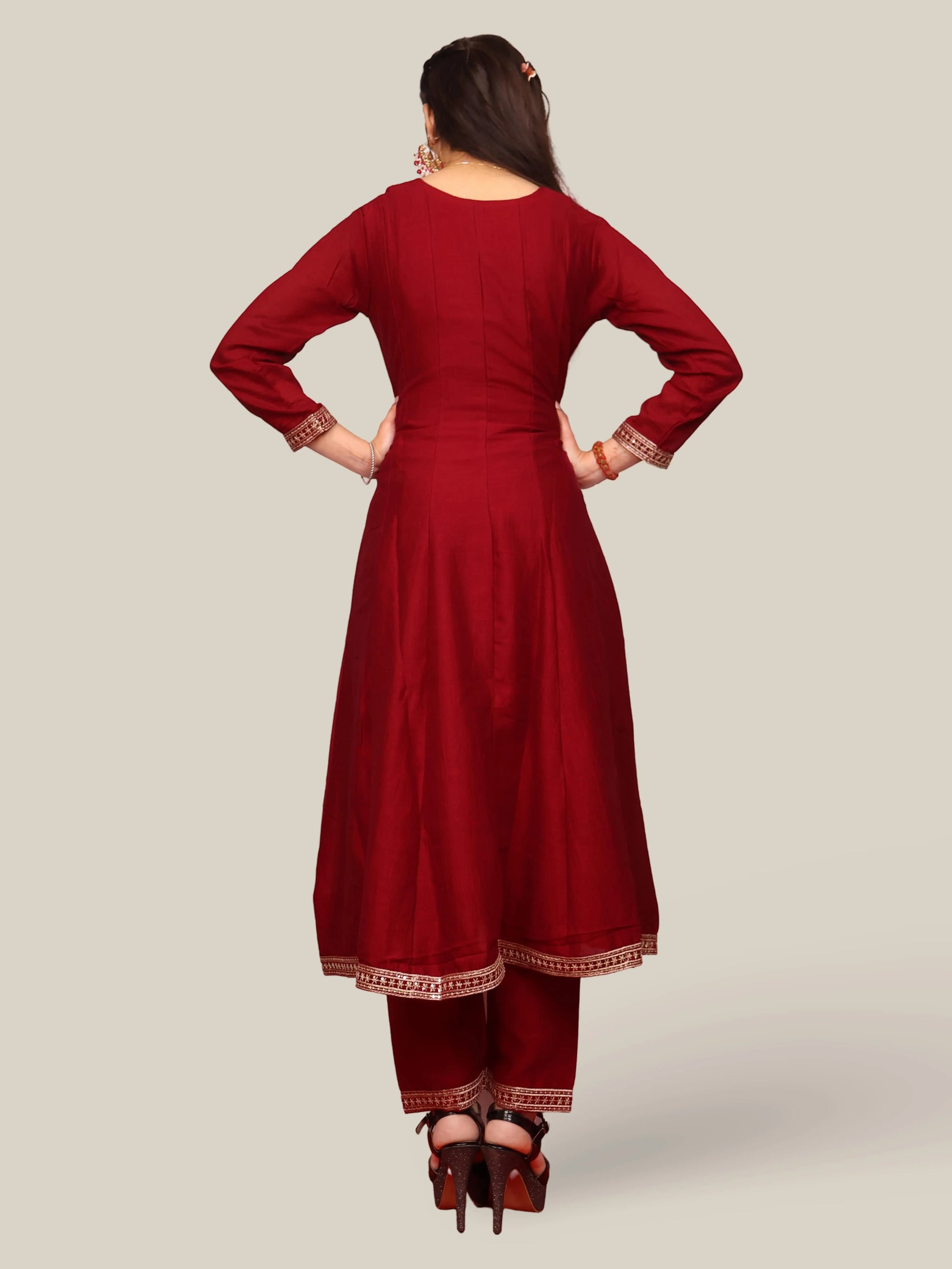 Woman Anarkali Suit Set with Pant-Dupatta-2