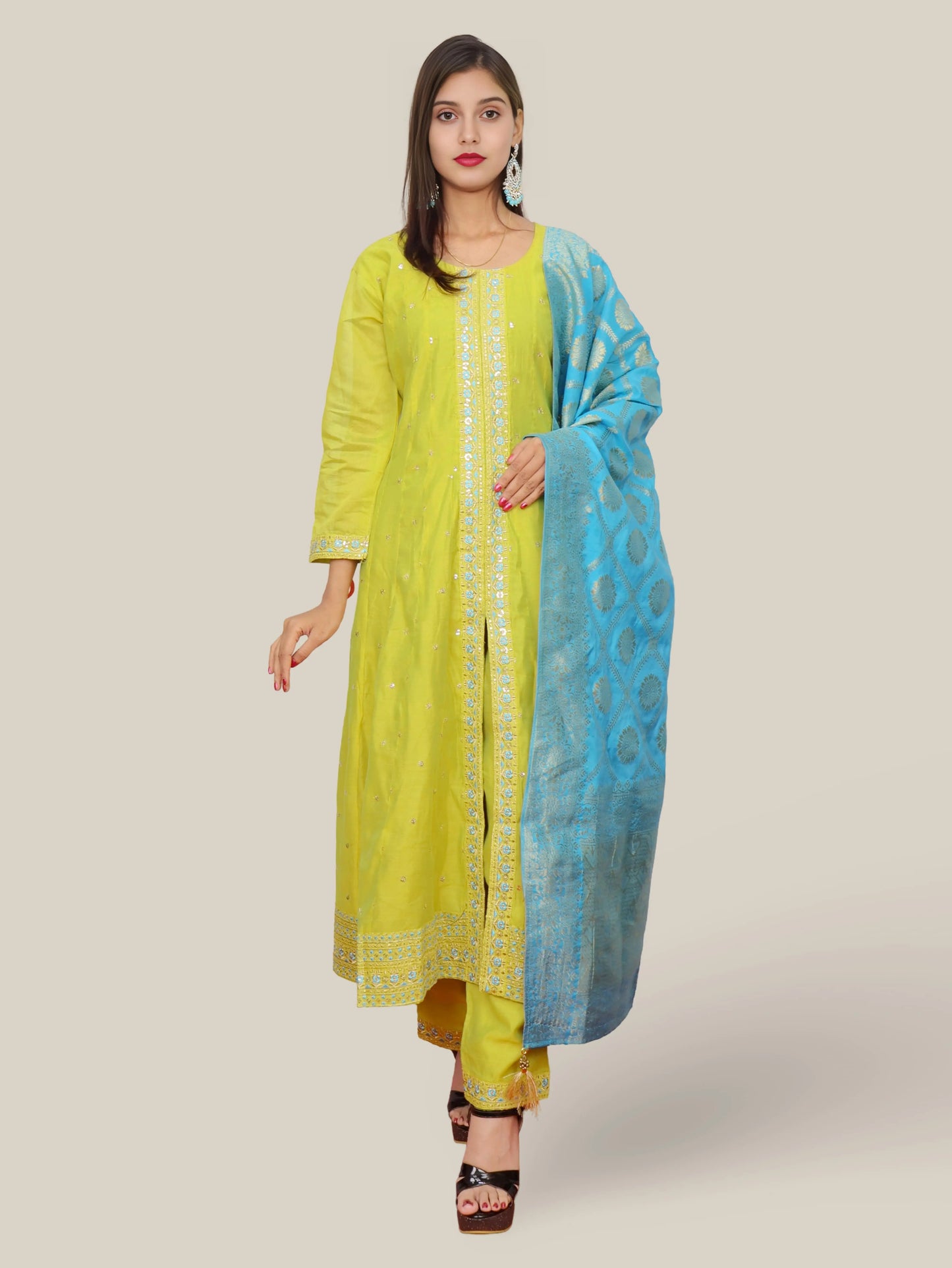 Women's Cotton Kurta-Pant, and Dupatta Set-0