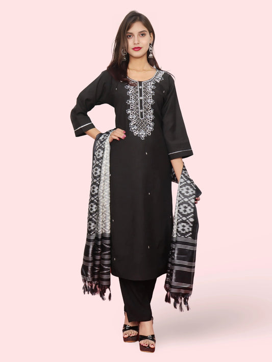 Woman Straight Suit Set with Pant-Dupatta-0