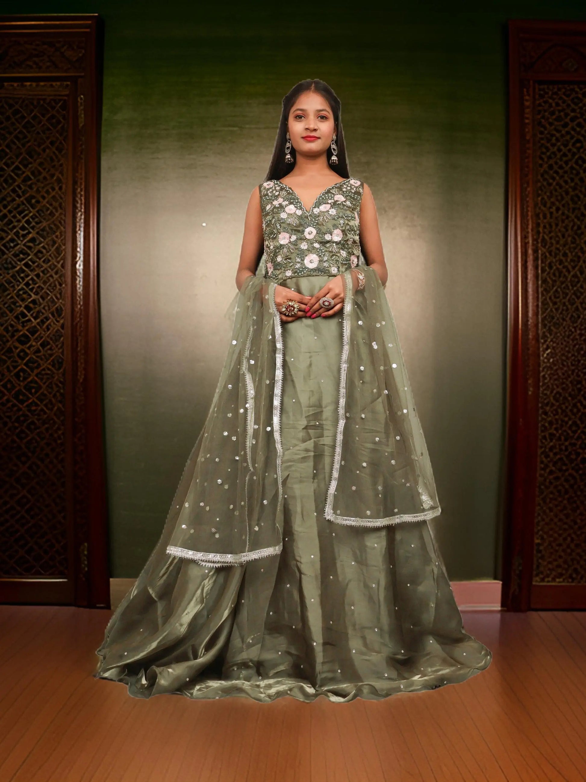 Gown with Sequin & Cut Dana Work by Shreekama-5