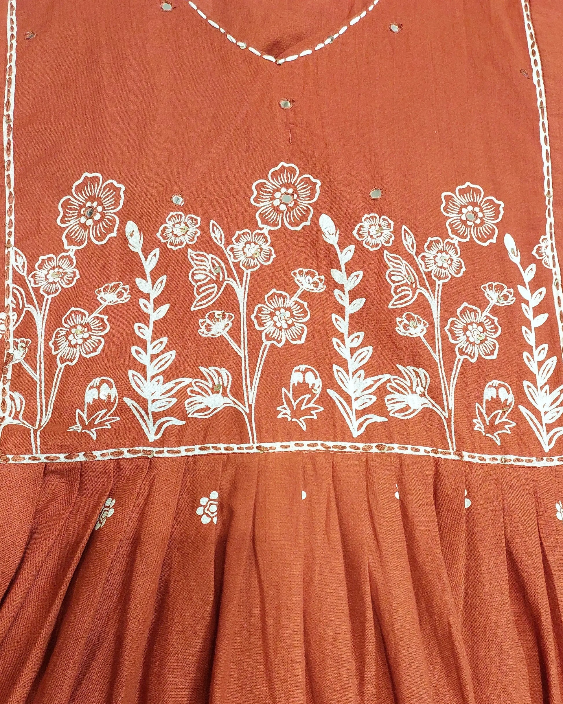 Rust Orange Floral Embroidered A-Line Kurta with Palazzo & Dupatta Set-3