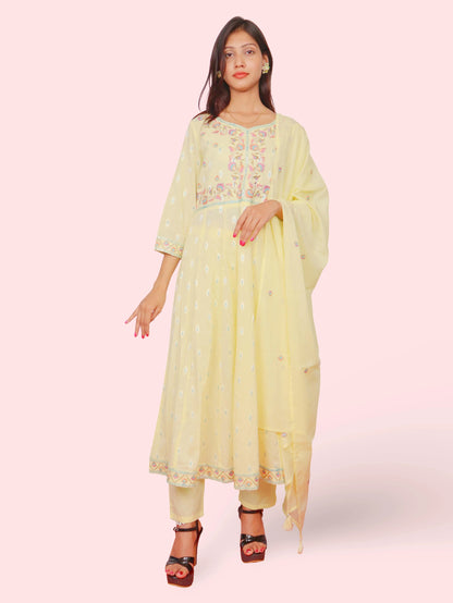 Women's Pure Cotton Kurta and Pant Set with Coordinated Dupatta-0