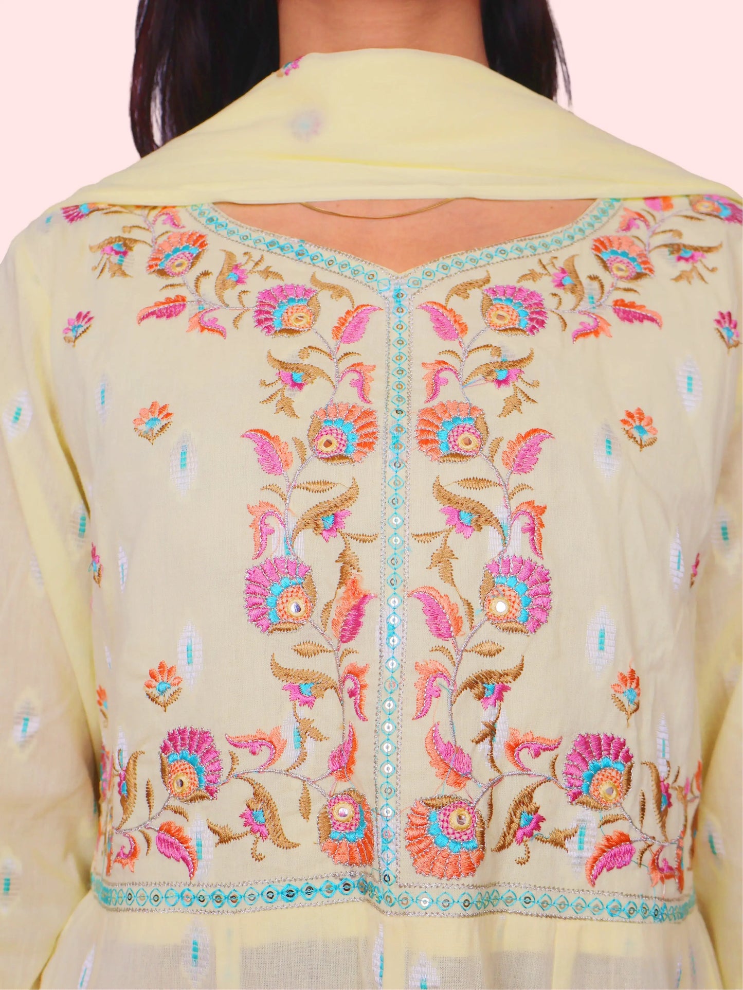 Women's Pure Cotton Kurta and Pant Set with Coordinated Dupatta-3