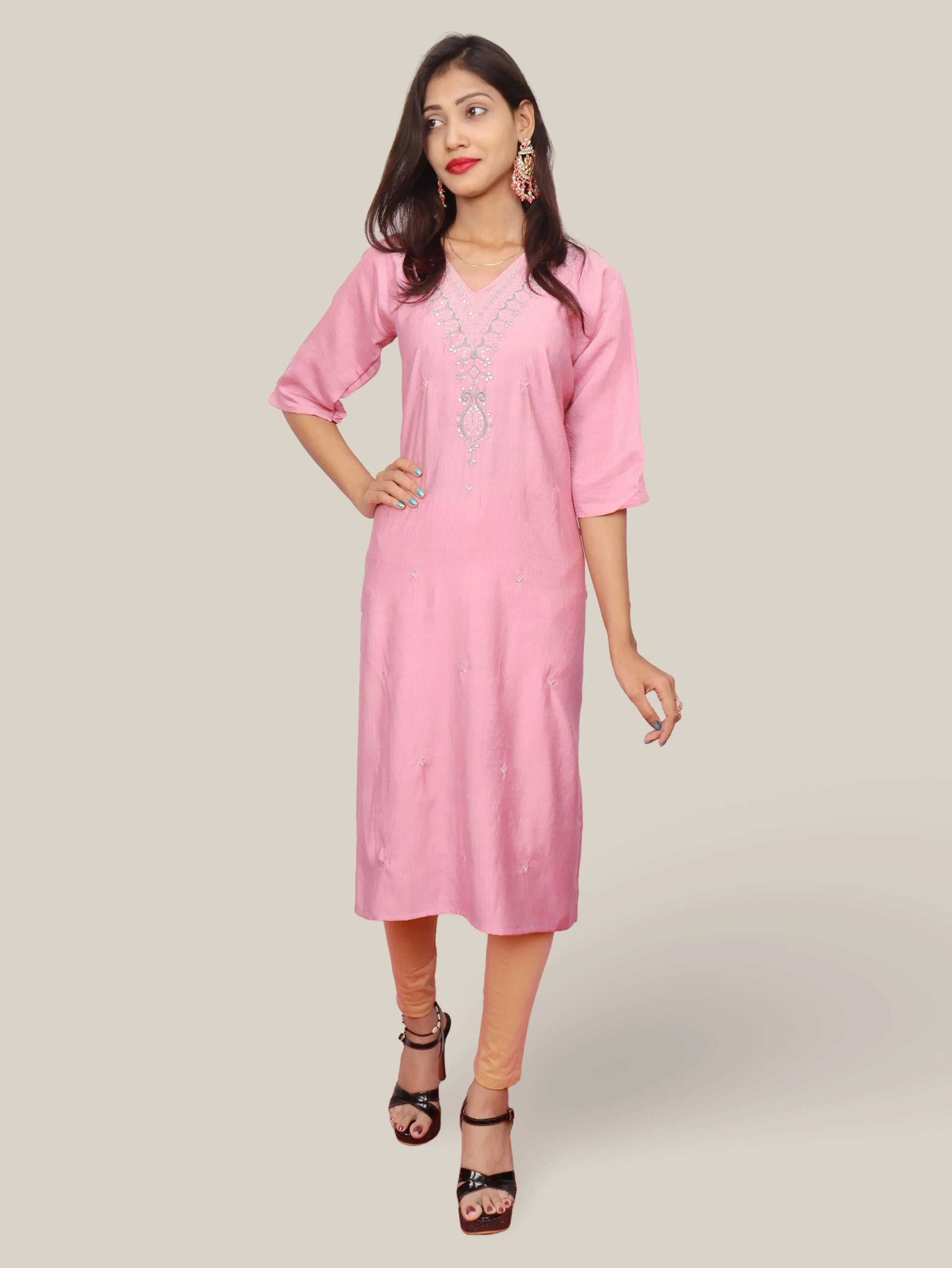 Cotton Kurti with Beautifully Embroidered Neckline-0