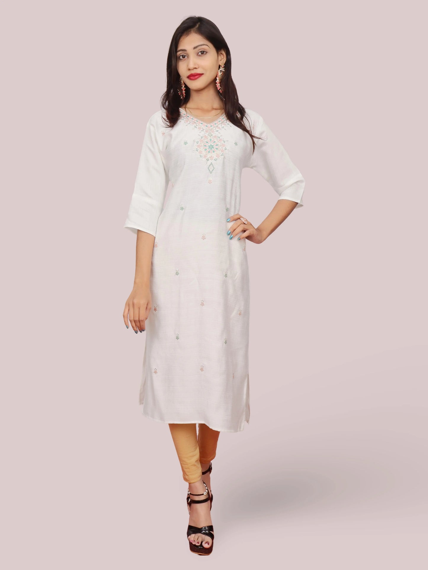 Cotton Kurti with Beautifully Embroidered Neckline-0