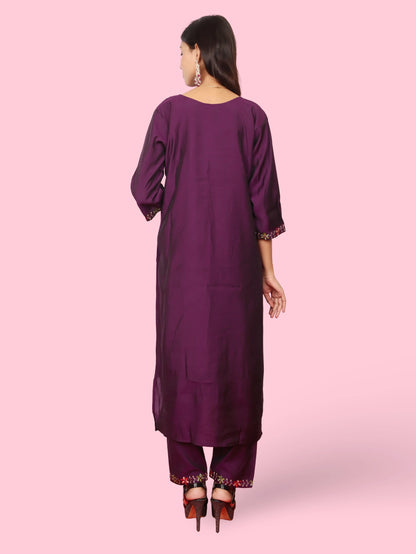Rayon-Cotton Embroidered Straight Kurti with Pant and Dupatta-2