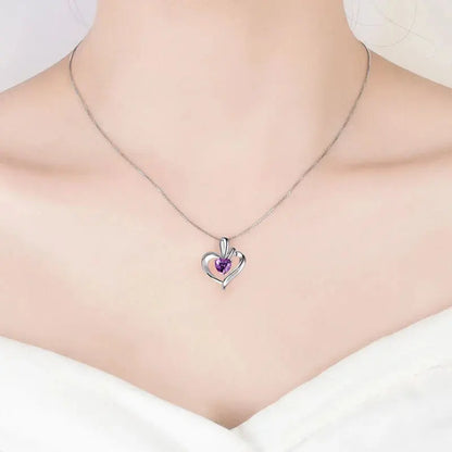 925 Silver Purple Zircon Heart Pendant Necklace-1