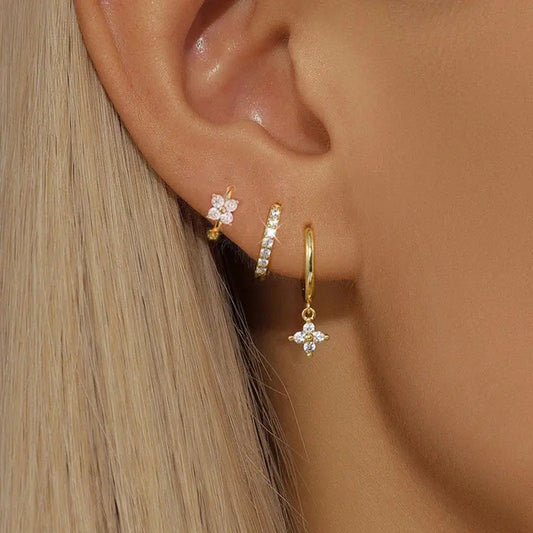 3PCS Flower Drop and Dangle Earring-0
