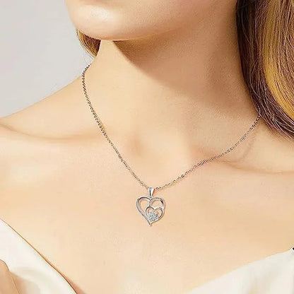 Elegant Paw Shaped Double Heart CZ Pendant Necklace-2