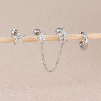 3PCS Zircon Flower Ear Stud Earrings-4