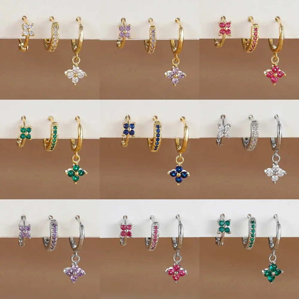 3PCS Flower Drop and Dangle Earring-2