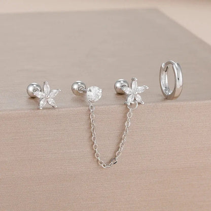3PCS Zircon Flower Ear Stud Earrings-11