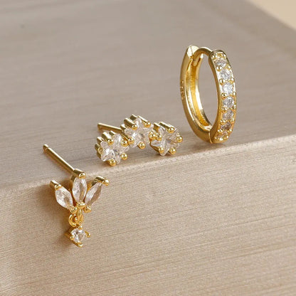 3PCS Star Zircon Hoop Huggie Earrings-4