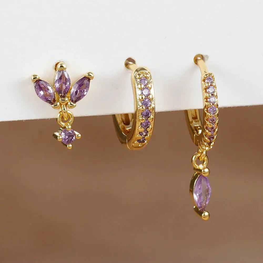 3PCS Horse Eye Zircon Stud Earrings-10