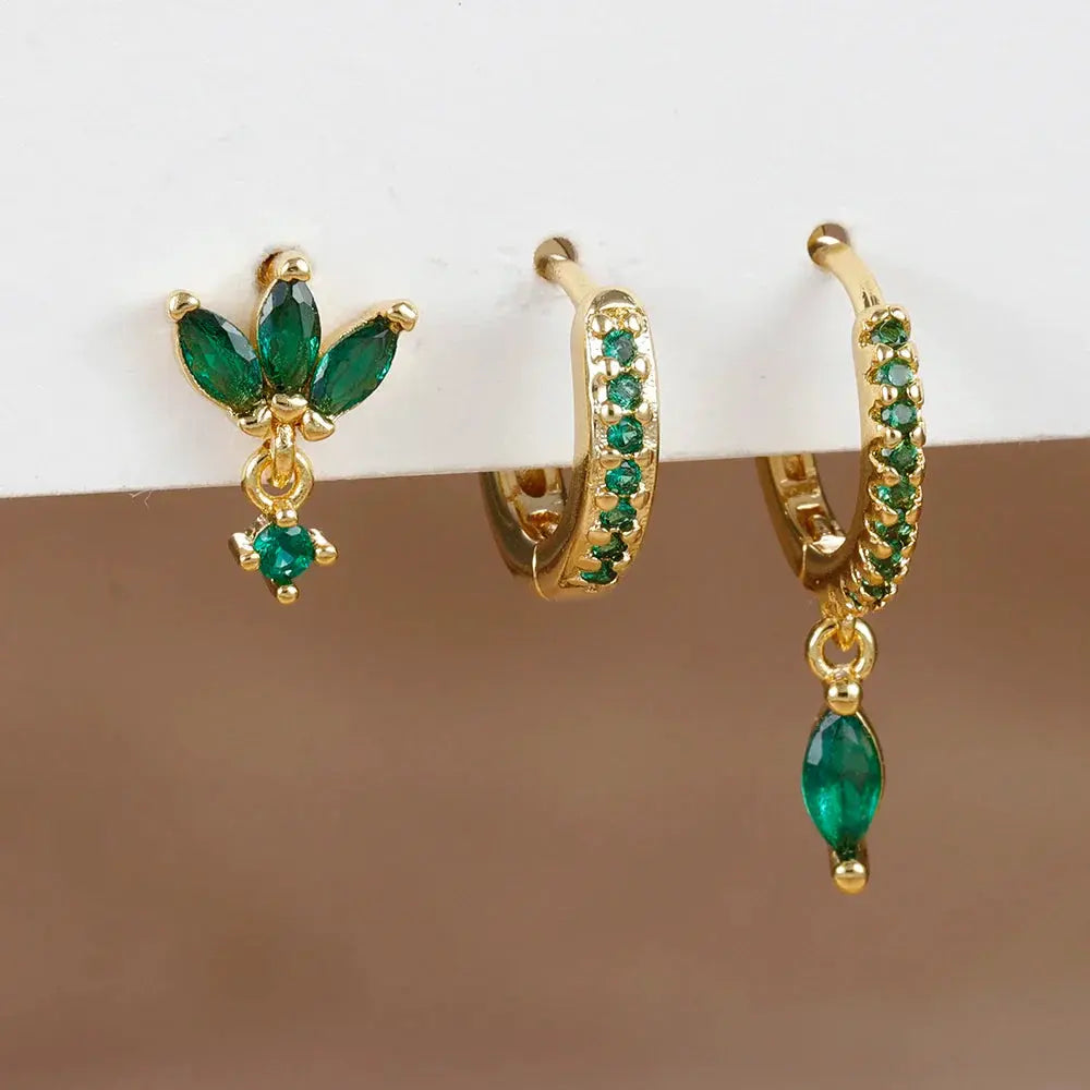 3PCS Horse Eye Zircon Stud Earrings-1
