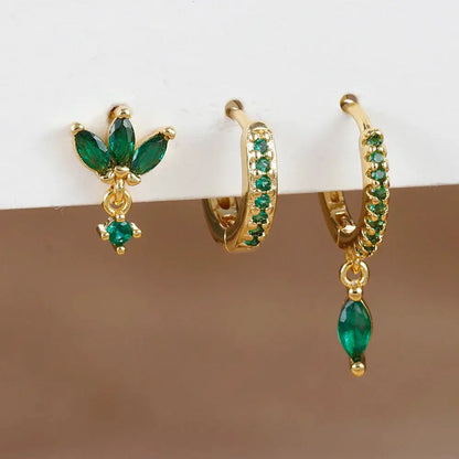 3PCS Horse Eye Zircon Stud Earrings-1