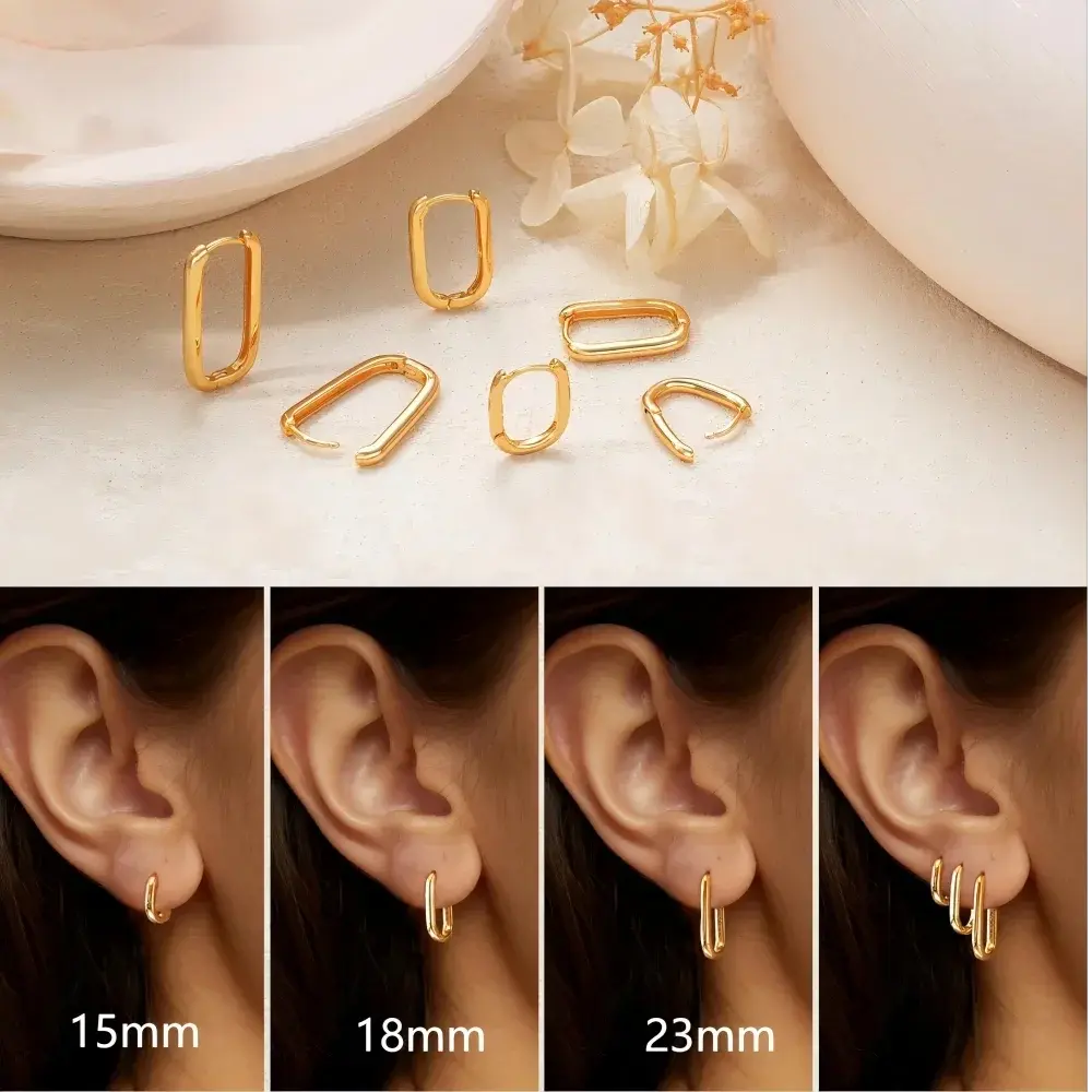 Minimalist Huggie Square Hoop Earrings-3