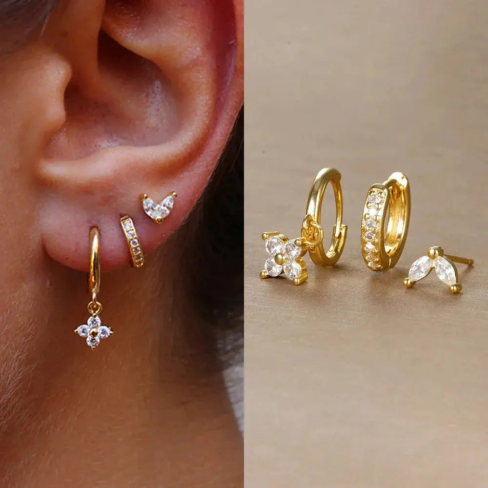 3PCS Flower Drop and Dangle Earring-12