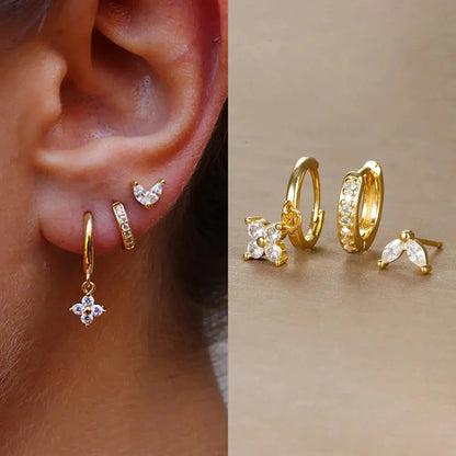 3PCS Flower Drop and Dangle Earring-12