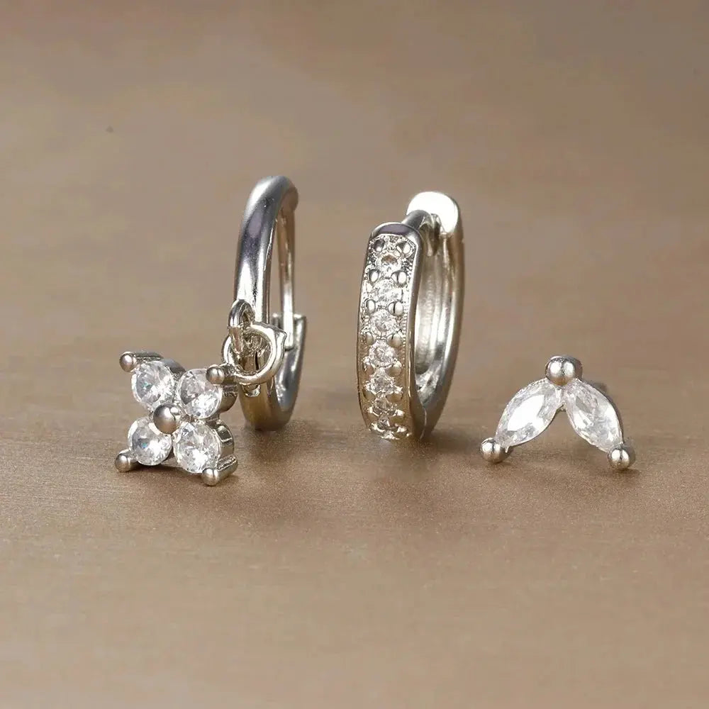 3PCS Flower Drop and Dangle Earring-16