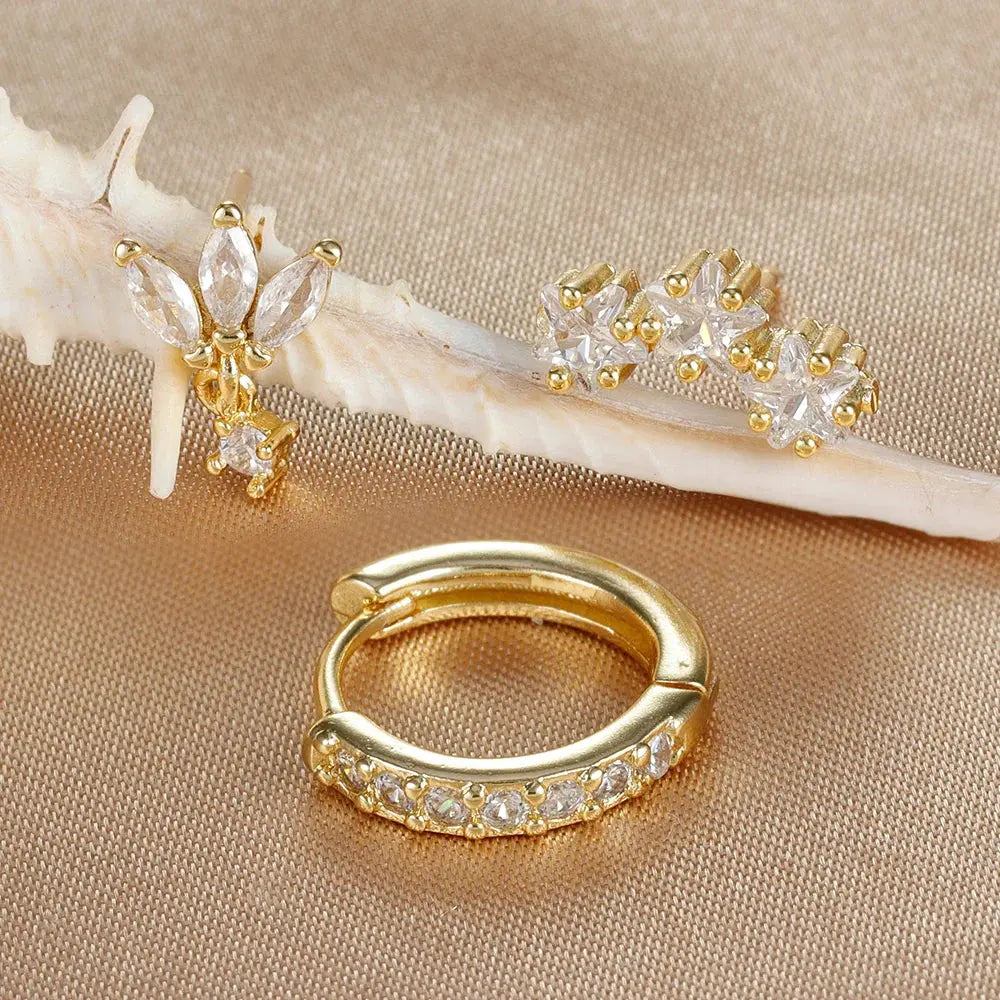 3PCS Star Zircon Hoop Huggie Earrings-1